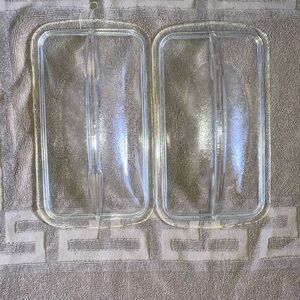 2 vintage Westinghouse glass refrigerator lids lid loaf pan 50s oven to fridge